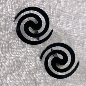 Vintage Black Painted Metal  Spiral Clip On Earrings
